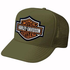 Harley-Davidson Curved Bill Embroidered Patch Mesh Green Cap Hat - NEW Fast Ship